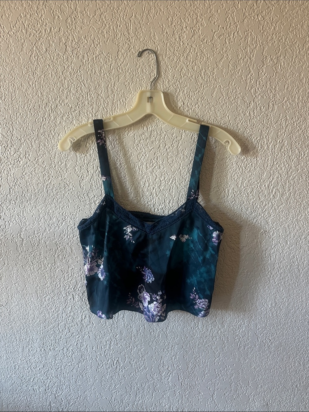 Urban Outfitters Teal Floral Lace-Trim Crop Top